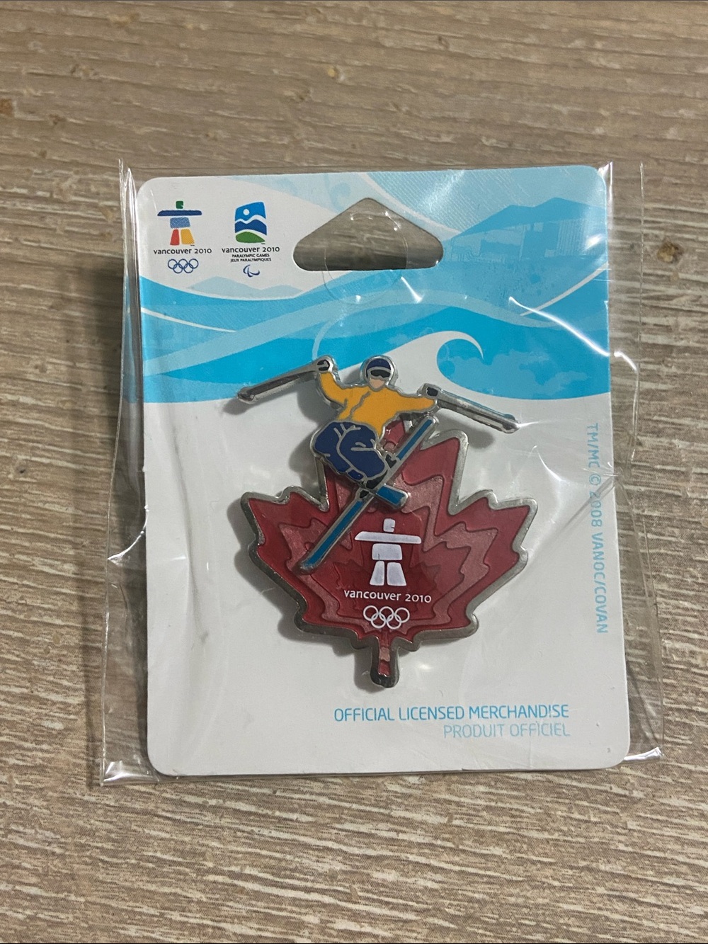 Vintage Vancouver 2010 Skiing Maple Leaf Olympic Pin - Red, Yellow, Blue